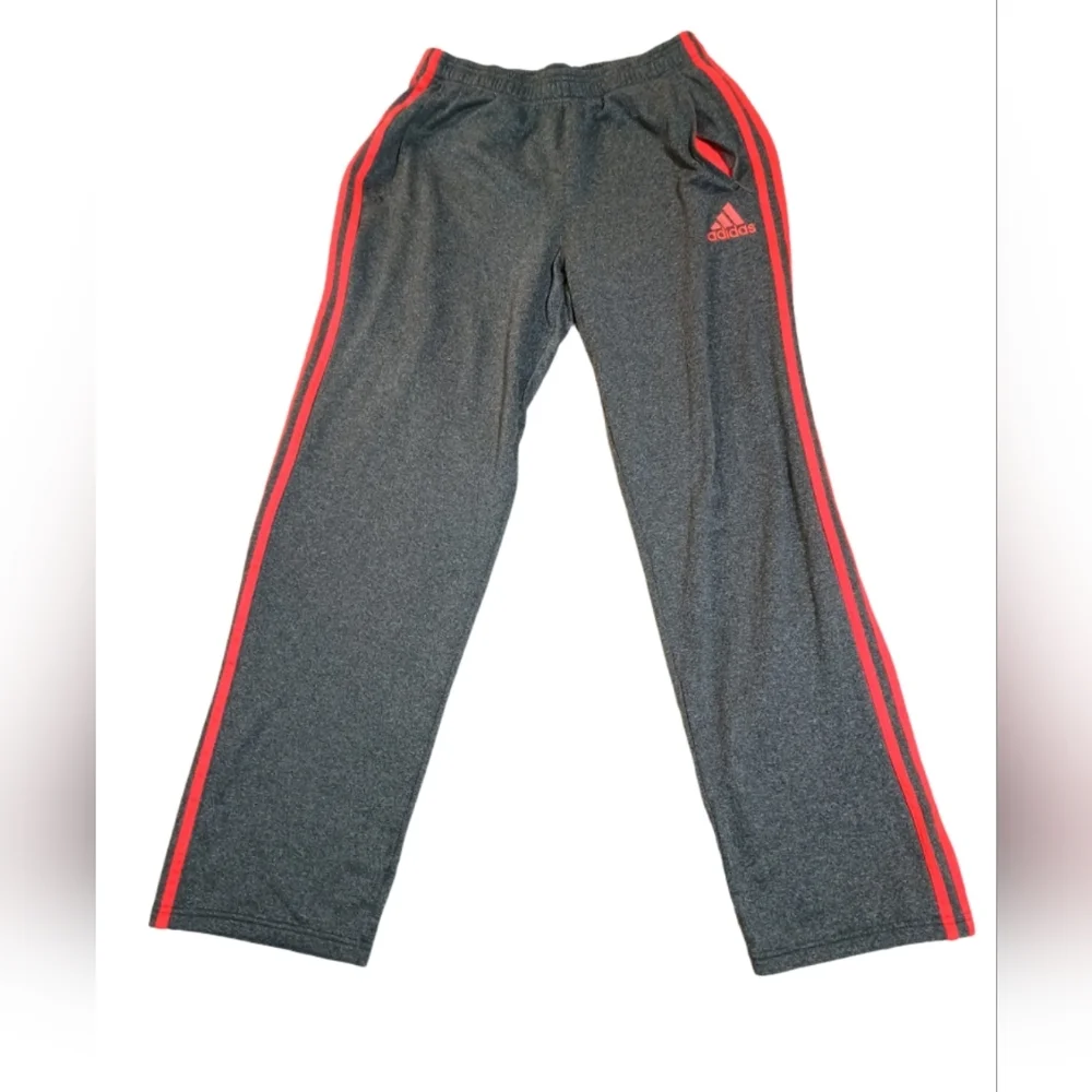 adidas Mens Dark Gray Sweatpants with Red Side Stripes - Picture 1 of 3
